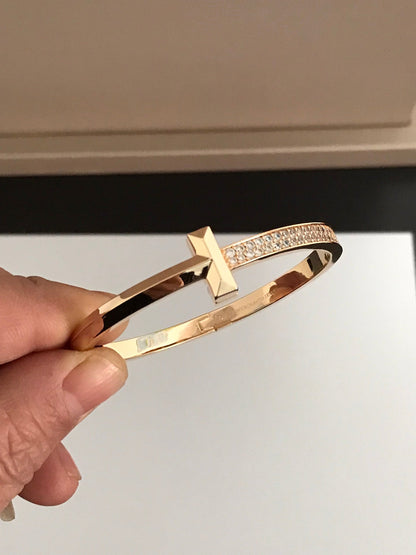 [Eterna Jewels]T1 WIDE DIAMOND HINGED BANGLE PINK GOLD