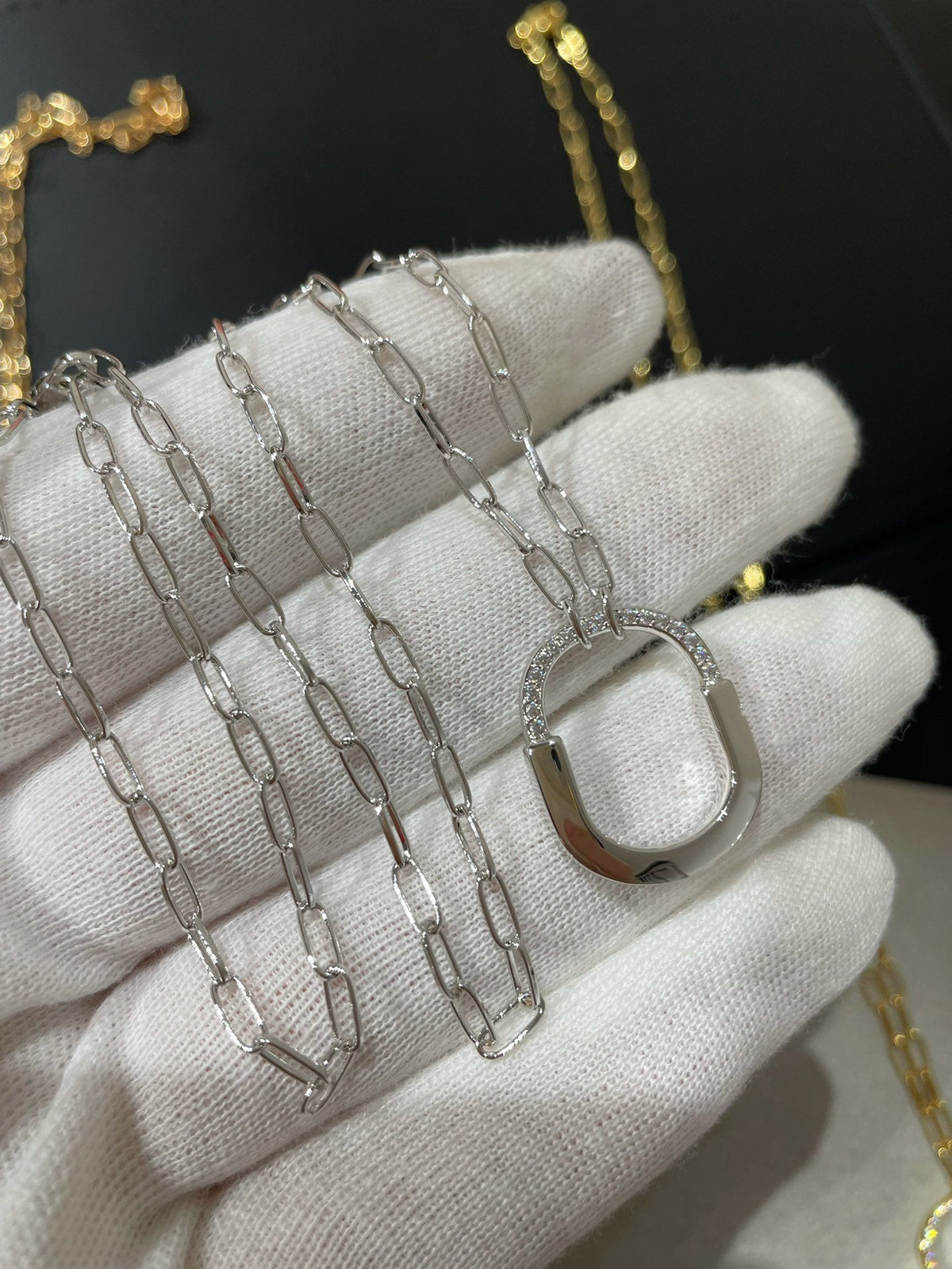 [Eterna Jewels]LOCK MEDIUM PENDANT DIAMOND NECKLACE