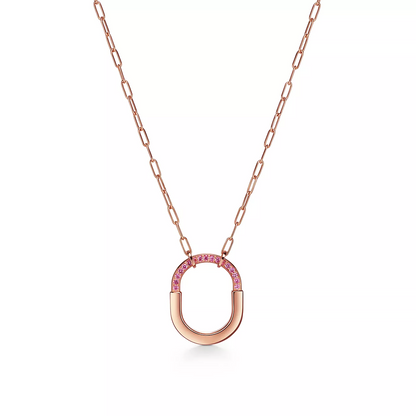 [Eterna Jewels]LOCK MEDIUM PENDANT PINK DIAMOND PINK GOLD NECKLACE