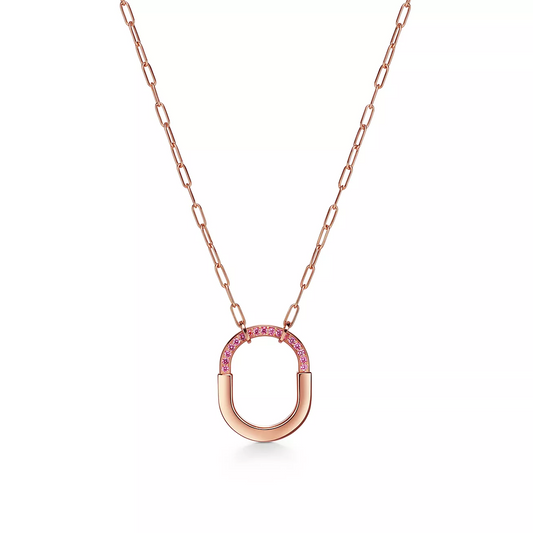 [Eterna Jewels]LOCK MEDIUM PENDANT PINK DIAMOND PINK GOLD NECKLACE