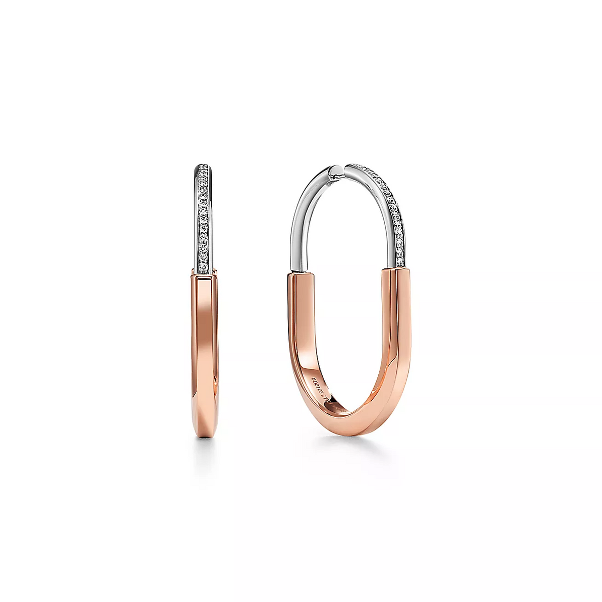 [Eterna Jewels]LOCK EARRINGS ROSE AND WHITE GOLD DIAMONDS EXTRA LARGE