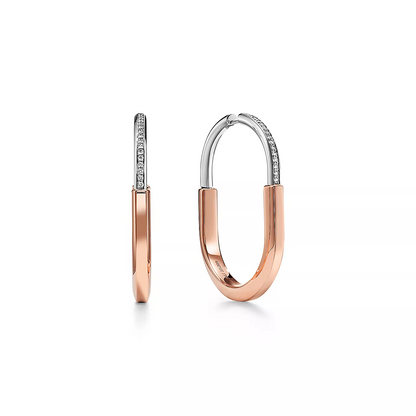 [Eterna Jewels]LOCK EARRINGS ROSE AND WHITE GOLD DIAMONDS EXTRA LARGE
