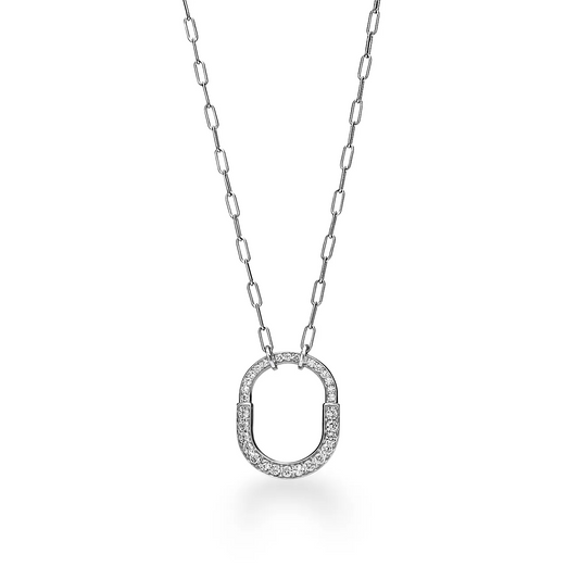 [Eterna Jewels]LOCK NECKLACE MEDIUM PENDANT SILVER PAVED DIAMONDS