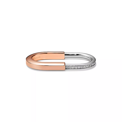 [Eterna Jewels]LOCK RING TOW-FINGER ROSE AND WHITE GOLD DIAMONDS