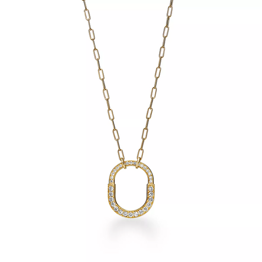 [Eterna Jewels]LOCK NECKLACE MEDIUM PENDANT GOLD PAVED DIAMONDS