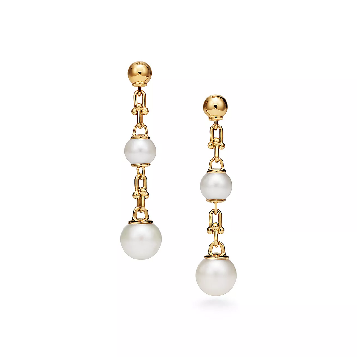 [Eterna Jewels]TRIPLE DROP LINK EARRINGS GOLD WITH FRESHWATER PEARLS