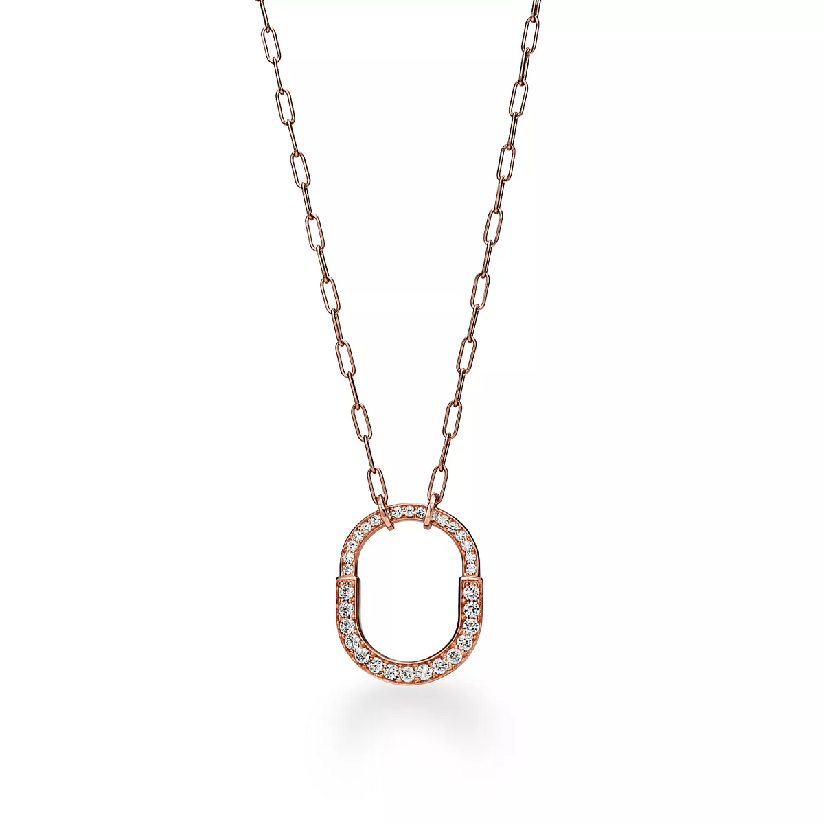 [Eterna Jewels]LOCK NECKLACE MEDIUM PENDANT PINK GOLD PAVED DIAMONDS