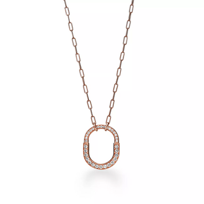 [Eterna Jewels]LOCK NECKLACE MEDIUM PENDANT PINK GOLD PAVED DIAMONDS