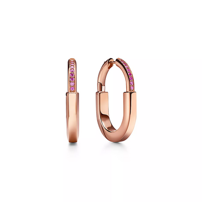 [Eterna Jewels]LOCK MEDIUM PINK DIAMOND PINK GOLD EARRINGS