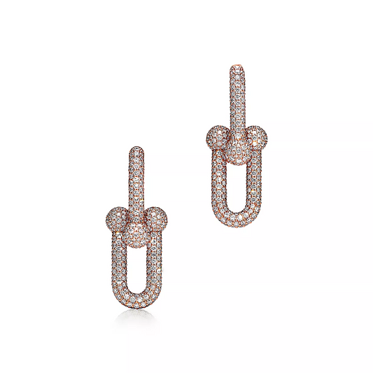 [Eterna Jewels]LARGE LINK EARRINGS PINK GOLD WITH PAVED DIAMONDS