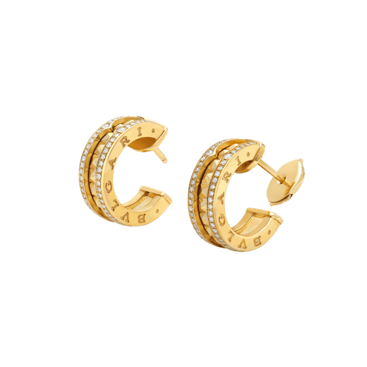 [Eterna Jewels]ZERO 1 ROCK GOLD EARRINGS WITH STUDDED SPIRAL AND PAVED DIAMONDS