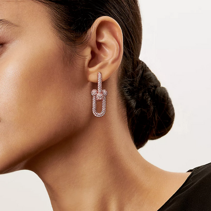 [Eterna Jewels]LARGE LINK EARRINGS PINK GOLD WITH PAVED DIAMONDS