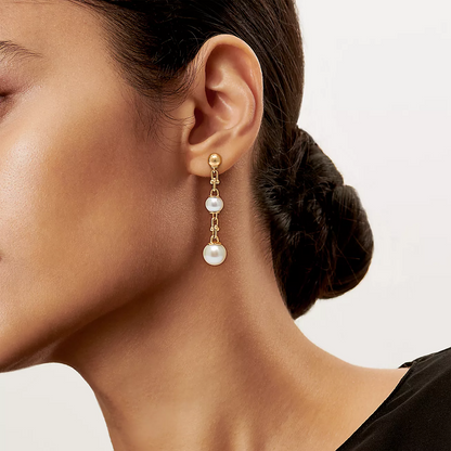 [Eterna Jewels]TRIPLE DROP LINK EARRINGS GOLD WITH FRESHWATER PEARLS