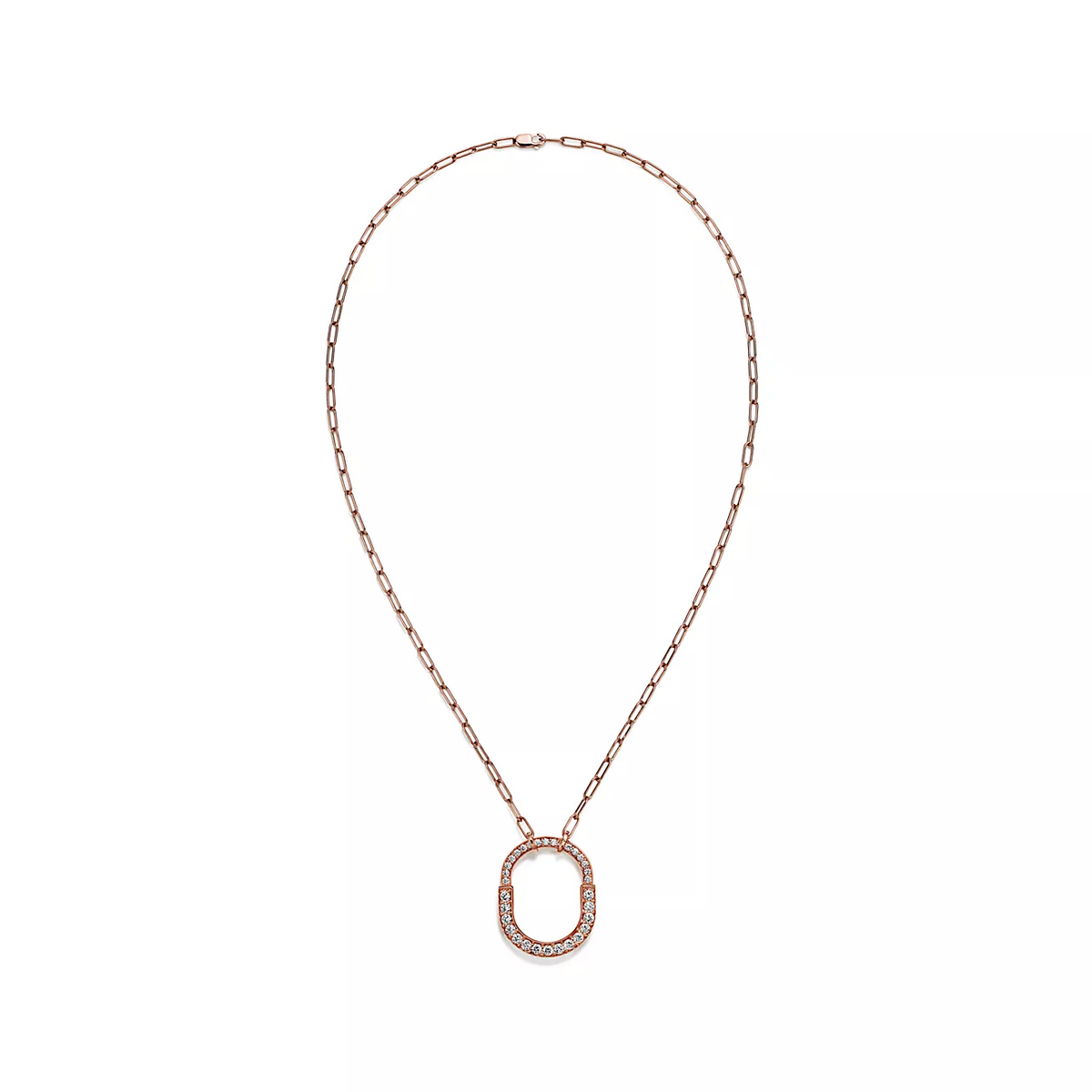 [Eterna Jewels]LOCK NECKLACE MEDIUM PENDANT PINK GOLD PAVED DIAMONDS