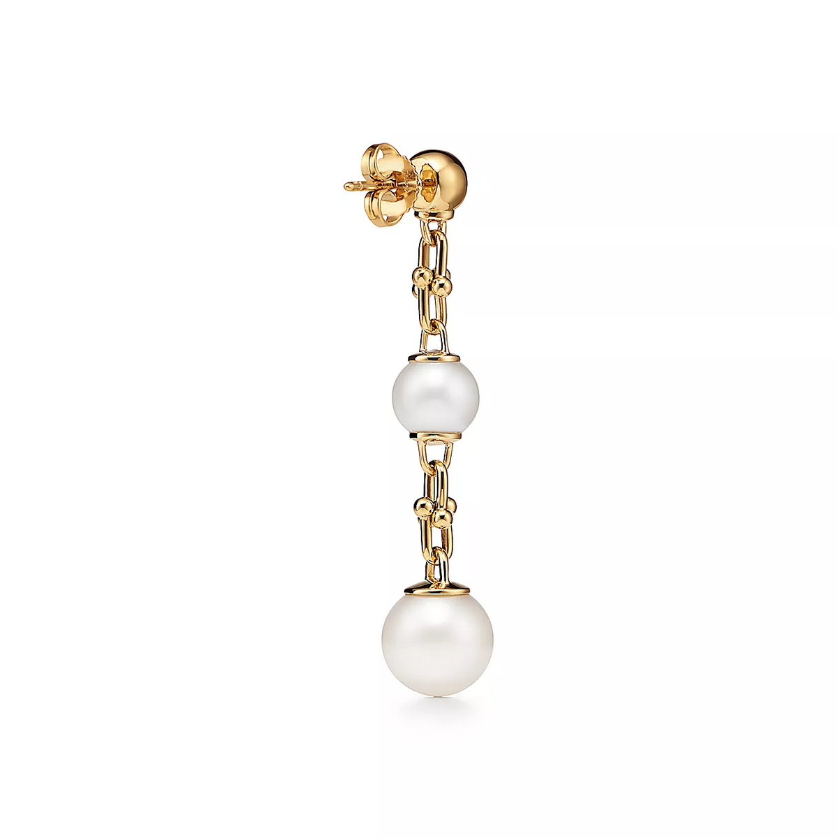 [Eterna Jewels]TRIPLE DROP LINK EARRINGS GOLD WITH FRESHWATER PEARLS