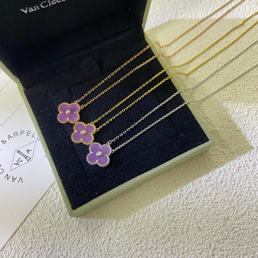 [Eterna Jewels Jewelry]CLOVER 15MM DIAMOND  PURPLE VIOLET NECKLACE