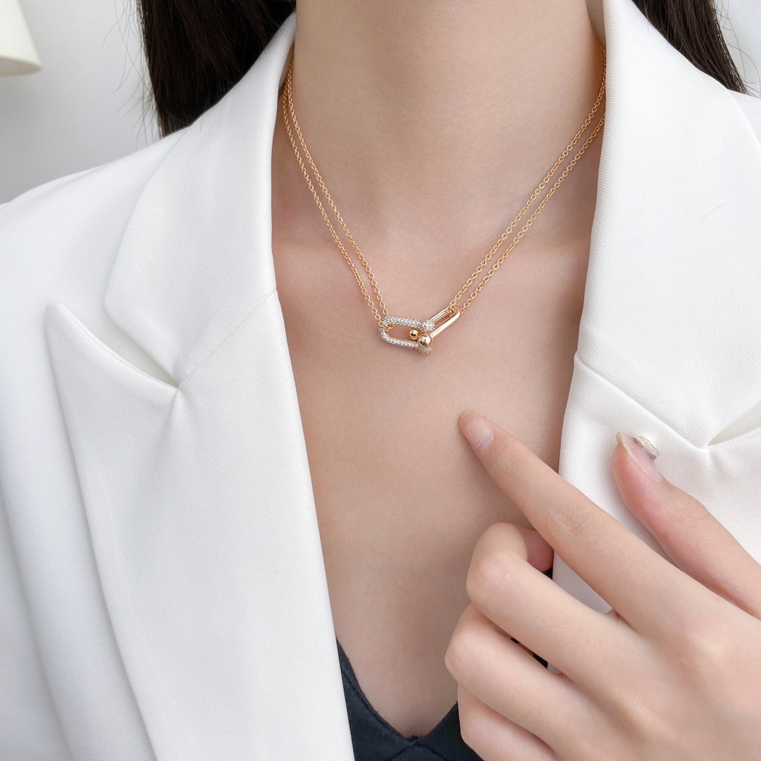 [Eterna Jewels]HARDWEAR DIAMOND PEDANT DOUBLE CHAIN NECKLACE
