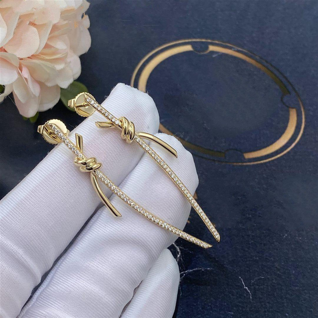 [Eterna Jewels]KNOT DROP EARRINGS IN YELLOW GOLD WITH DIAMONDS