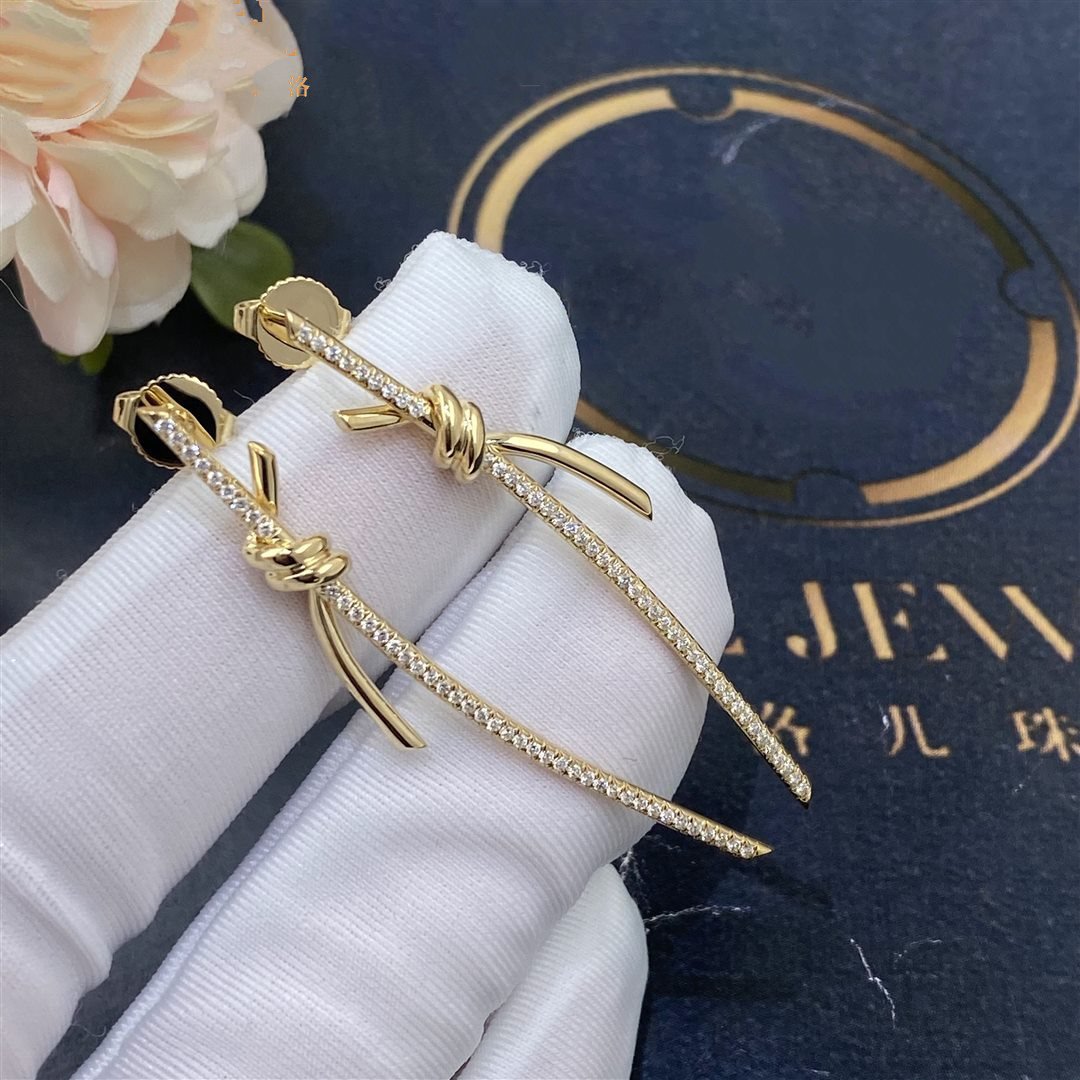 [Eterna Jewels]KNOT DROP EARRINGS IN YELLOW GOLD WITH DIAMONDS
