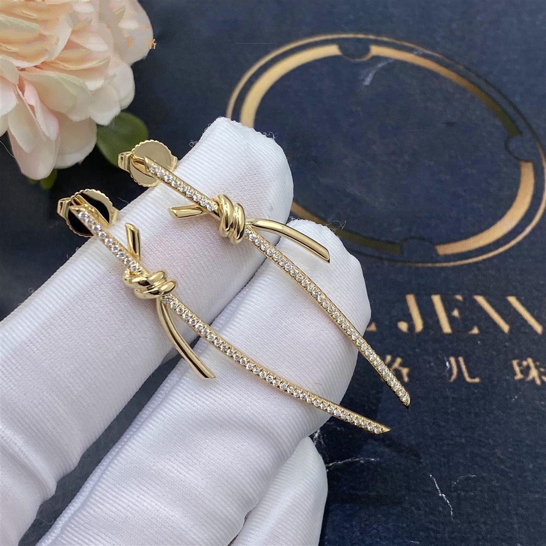 [Eterna Jewels]KNOT DROP EARRINGS IN YELLOW GOLD WITH DIAMONDS