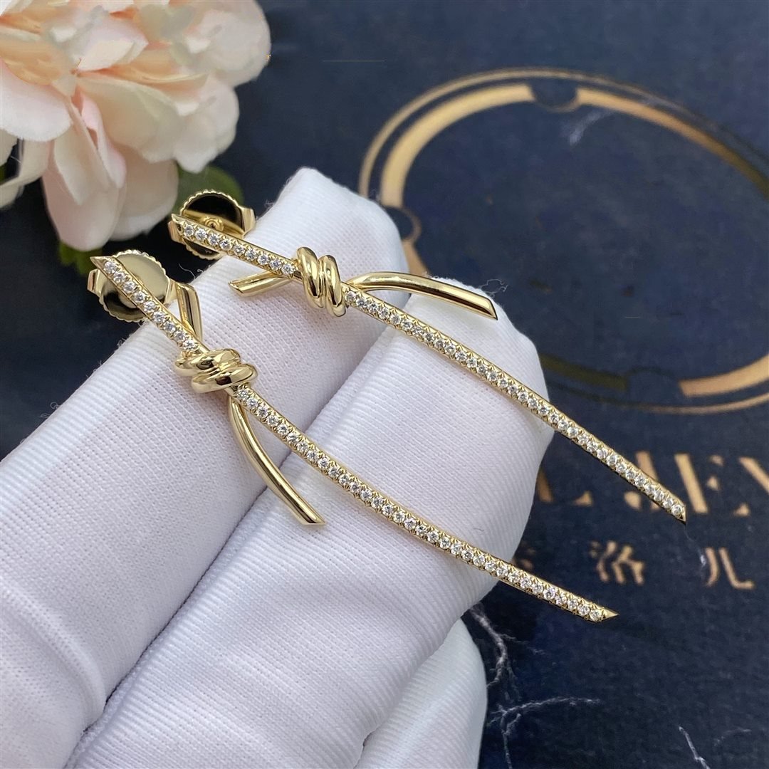 [Eterna Jewels]KNOT DROP EARRINGS IN YELLOW GOLD WITH DIAMONDS