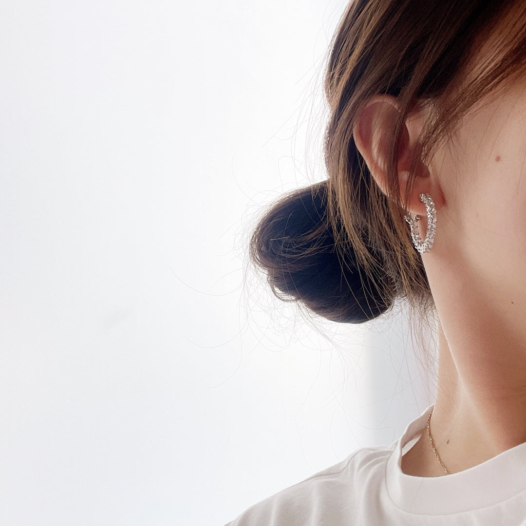 [Eterna Jewels]SILVER DIAMOND HOOP EARRINGS