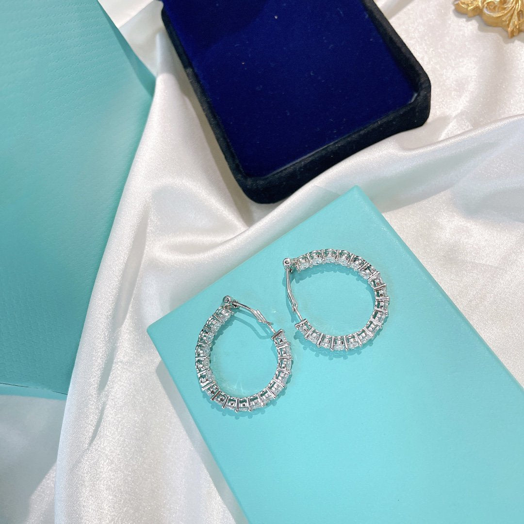 [Eterna Jewels]SILVER DIAMOND HOOP EARRINGS
