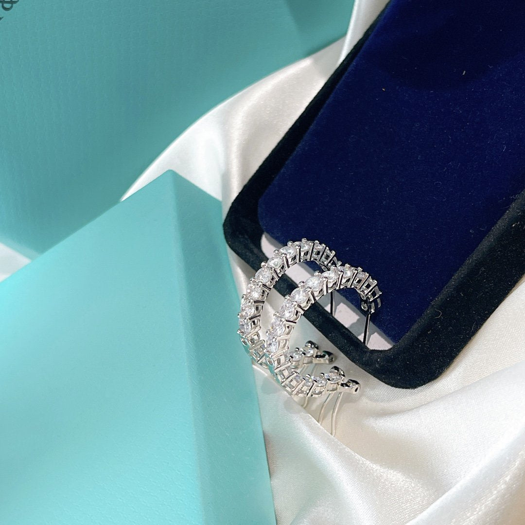 [Eterna Jewels]SILVER DIAMOND HOOP EARRINGS