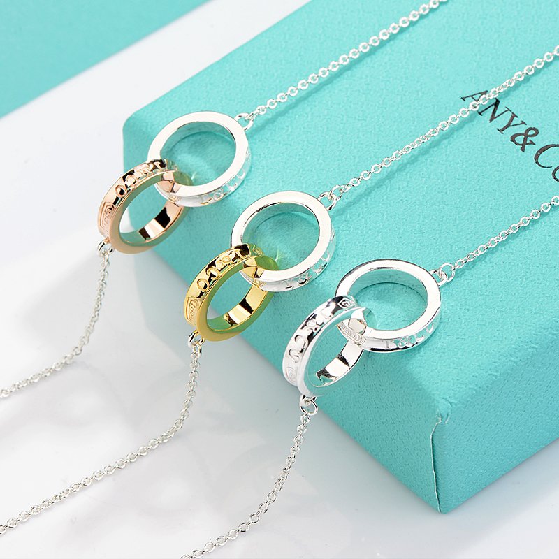 [Eterna Jewels]NECKLACE FEMALE DOUBLE RING DOUBLE CIRCLE COUPLE PENDANT