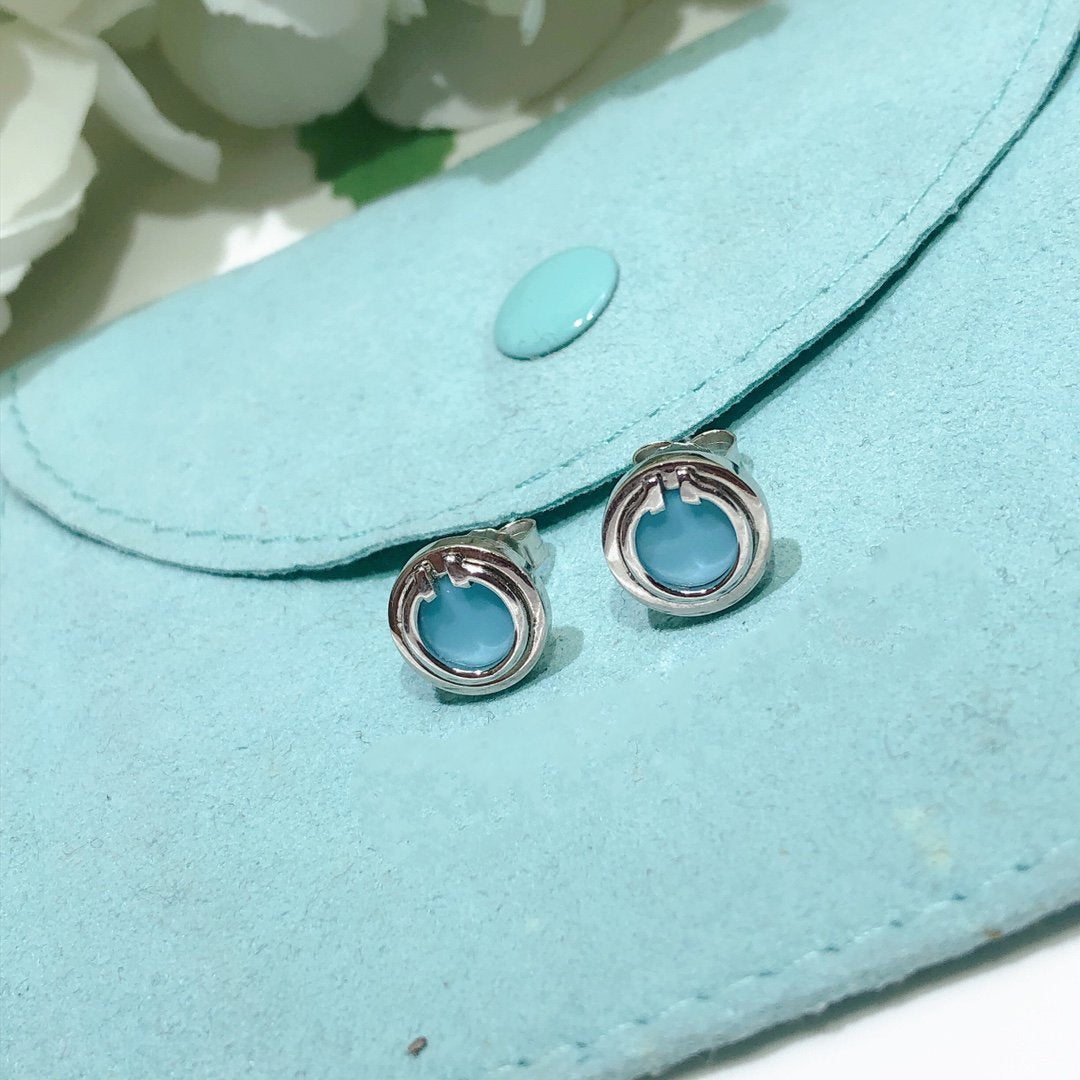 [Eterna Jewels]TURQUOISE CIRCLE WHITE GOLD EARRINGS