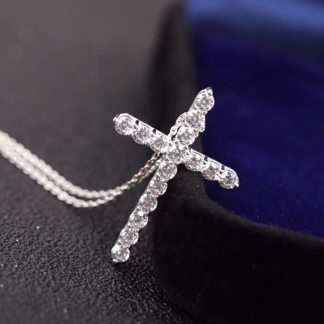[Eterna Jewels]MOISSANITE STONE CROSS PENDANT NECKLACE SIMULATED DIAMOND CROSS CHOKER