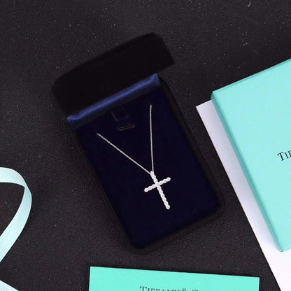 [Eterna Jewels]MOISSANITE STONE CROSS PENDANT NECKLACE SIMULATED DIAMOND CROSS CHOKER