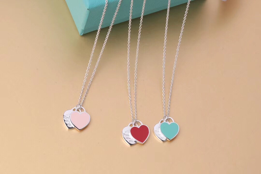 [Eterna Jewels]DOUBLE HEART TAG PENDANT SILVER MINI NECKLACE