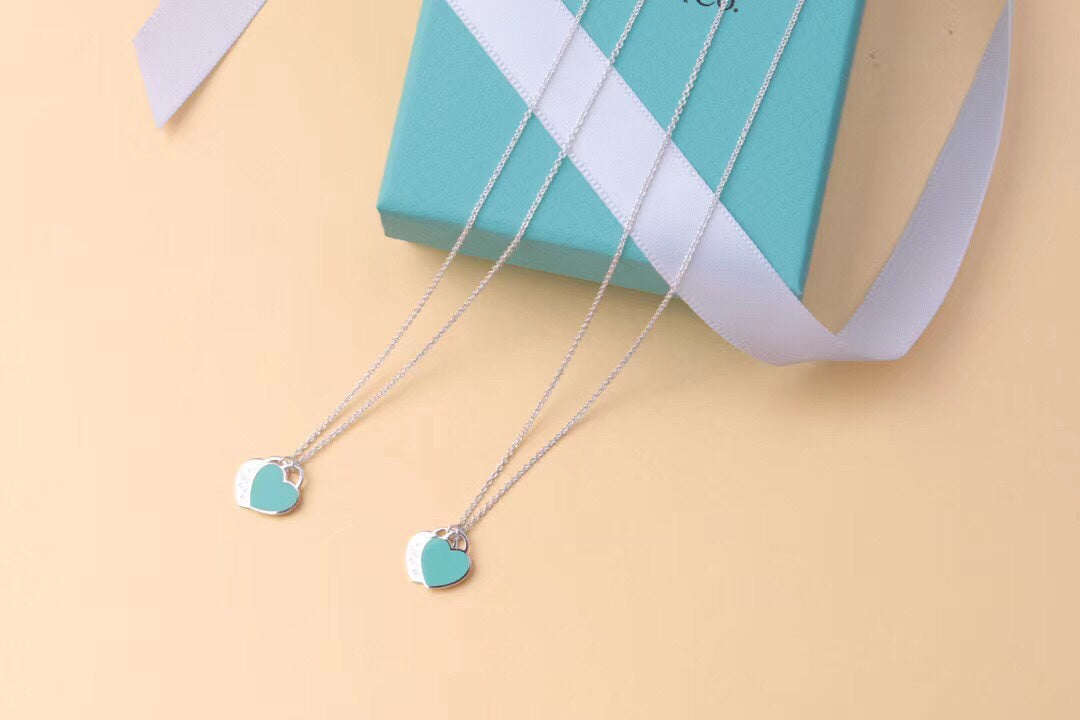 [Eterna Jewels]DOUBLE HEART TAG PENDANT SILVER MINI NECKLACE