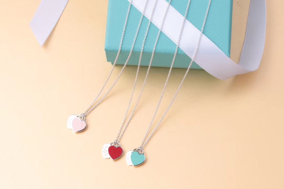 [Eterna Jewels]DOUBLE HEART TAG PENDANT SILVER MINI NECKLACE