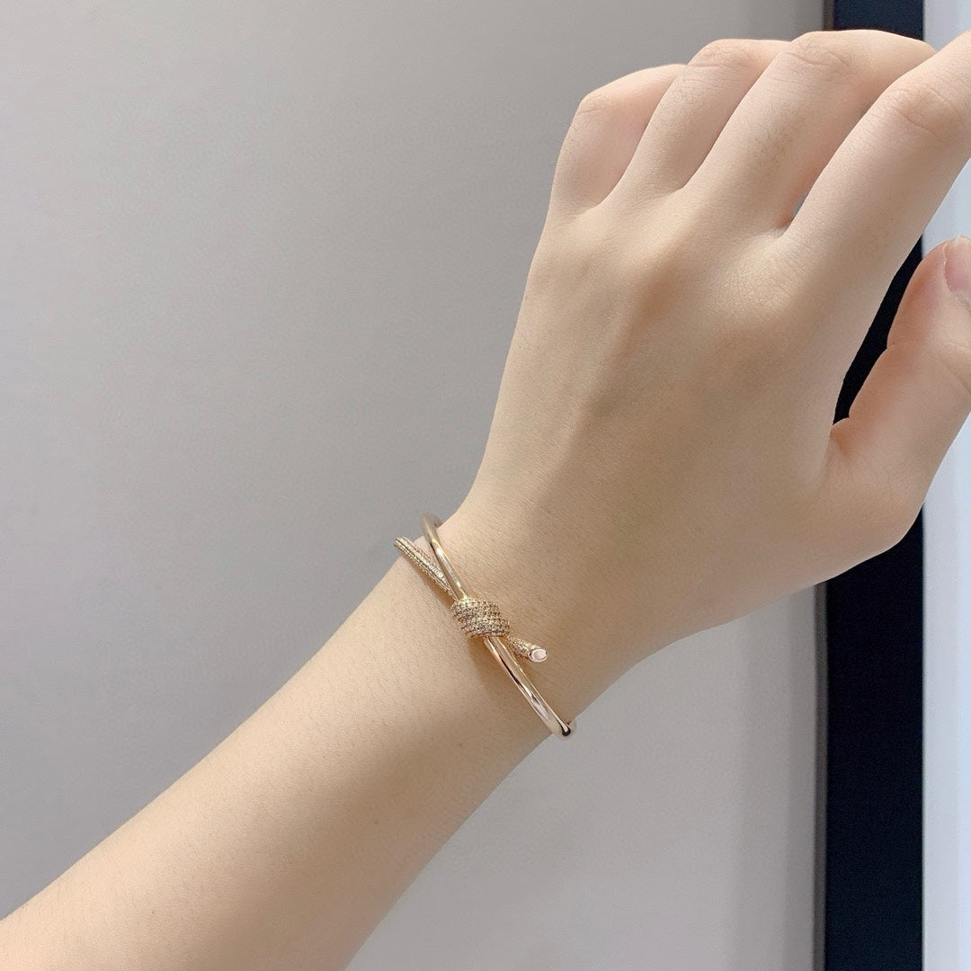 [Eterna Jewels]KNOT DOUBLE ROW PINK GOLD DIAMOND BRACELET