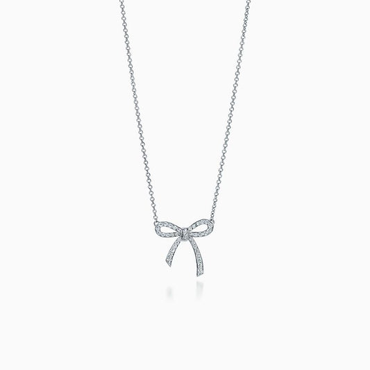 [Eterna Jewels]RIBBON NECKLACE BOW PENDANT DIAMOND CHARM CHAIN