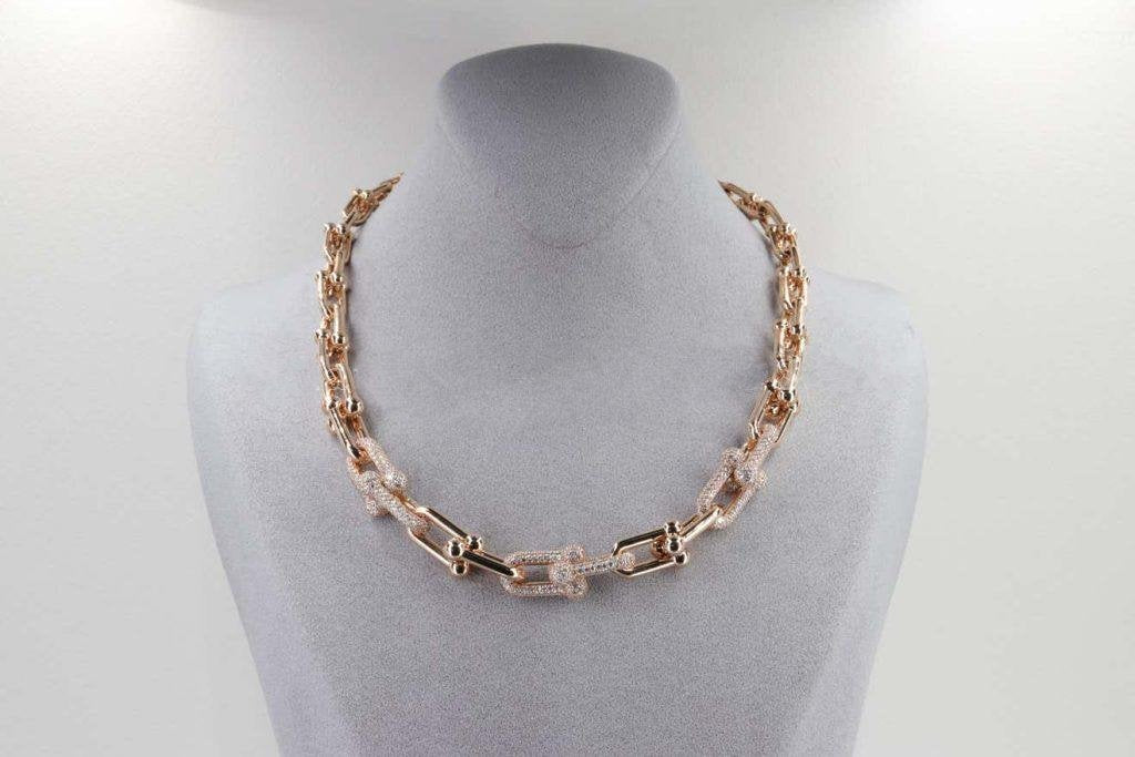 [Eterna Jewels]HARDWEAR GRADUATED LINK NECKLACE ROSE GOLD WITH PAVE DIAMONDS