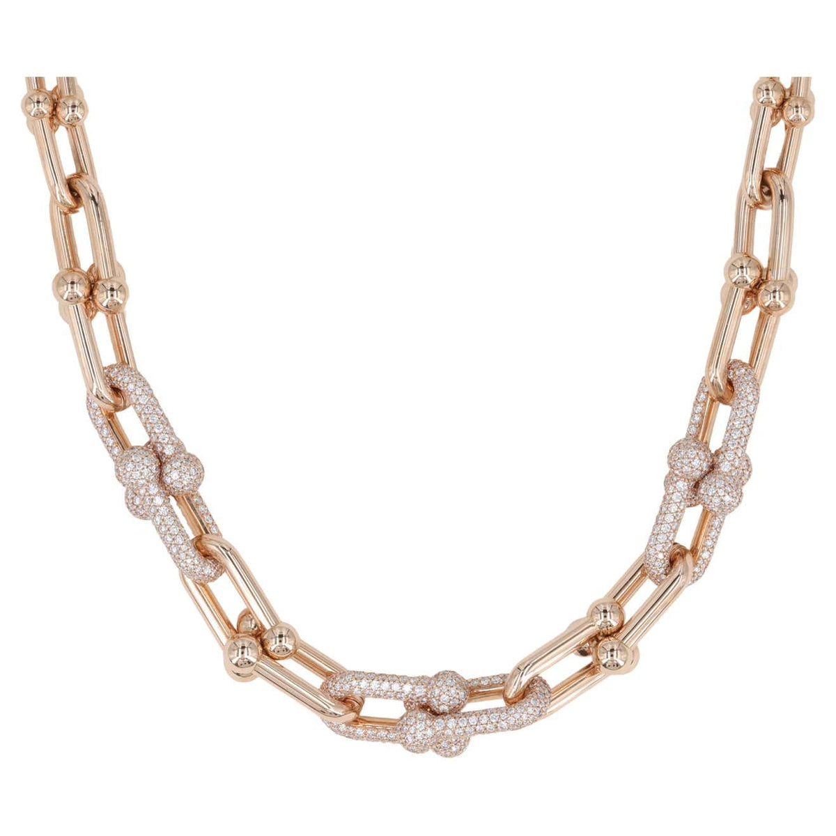 [Eterna Jewels]HARDWEAR GRADUATED LINK NECKLACE ROSE GOLD WITH PAVE DIAMONDS