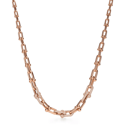 [Eterna Jewels]HARDWEAR GRADUATED LINK NECKLACE ROSE GOLD WITH PAVE DIAMONDS