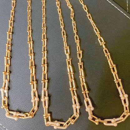 [Eterna Jewels]HARDWEAR GRADUATED LINK NECKLACE ROSE GOLD WITH PAVE DIAMONDS