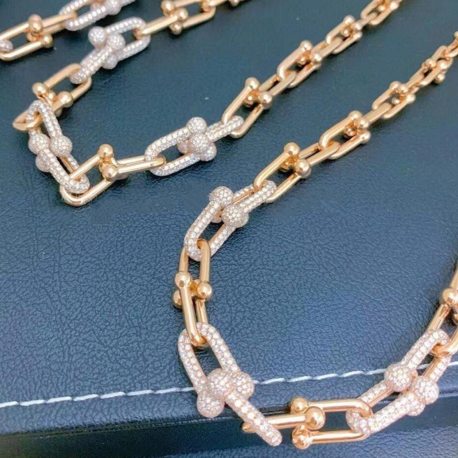 [Eterna Jewels]HARDWEAR GRADUATED LINK NECKLACE ROSE GOLD WITH PAVE DIAMONDS