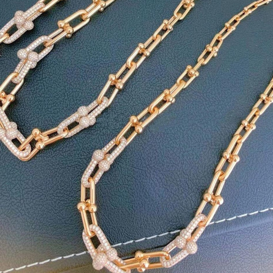 [Eterna Jewels]HARDWEAR GRADUATED LINK NECKLACE ROSE GOLD WITH PAVE DIAMONDS