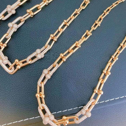 [Eterna Jewels]HARDWEAR GRADUATED LINK NECKLACE ROSE GOLD WITH PAVE DIAMONDS