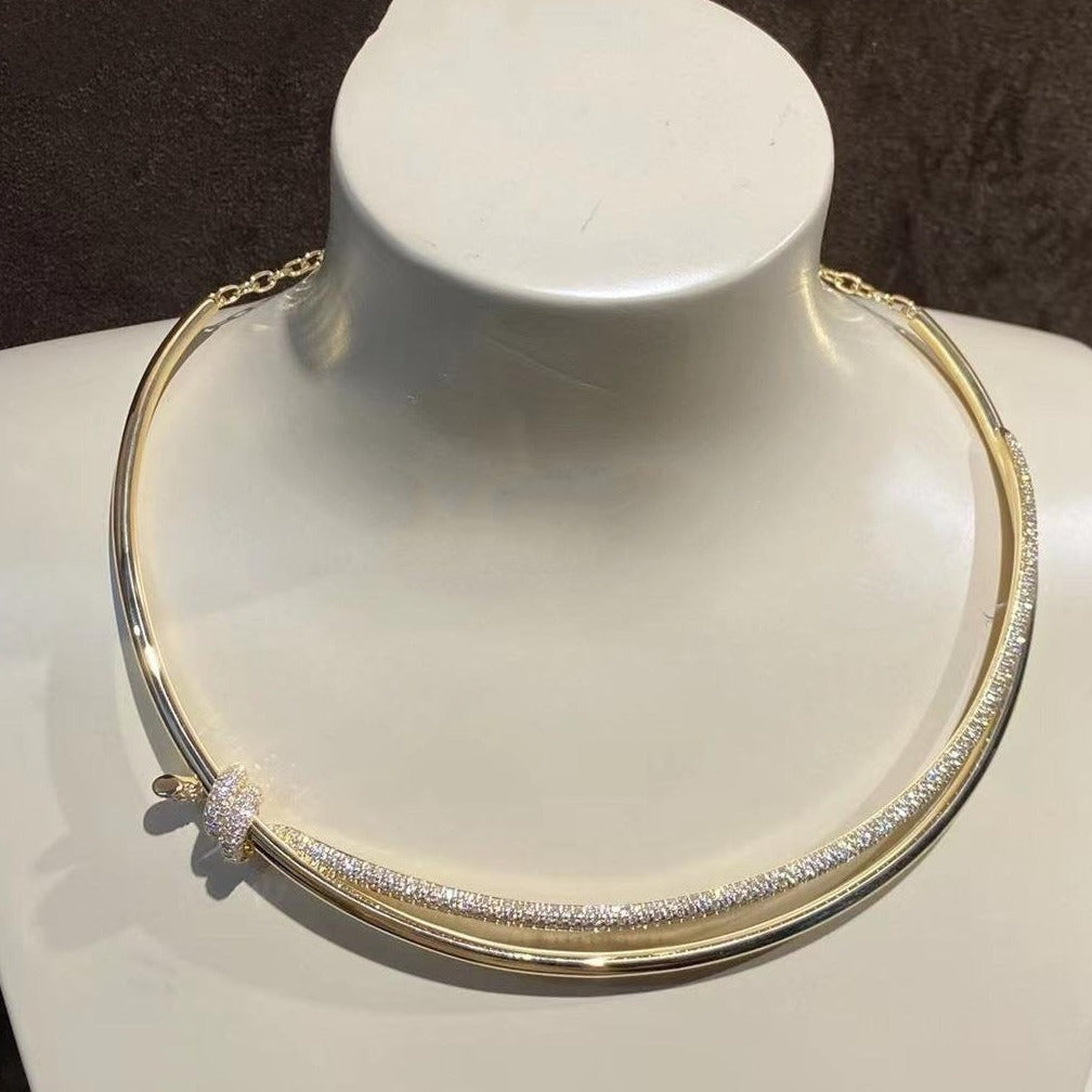 [Eterna Jewels]KNOT DOUBLE ROW NECKLACE IN YELLOW GOLD WITH DIAMONDS