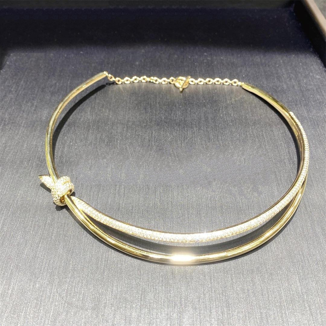 [Eterna Jewels]KNOT DOUBLE ROW NECKLACE IN YELLOW GOLD WITH DIAMONDS