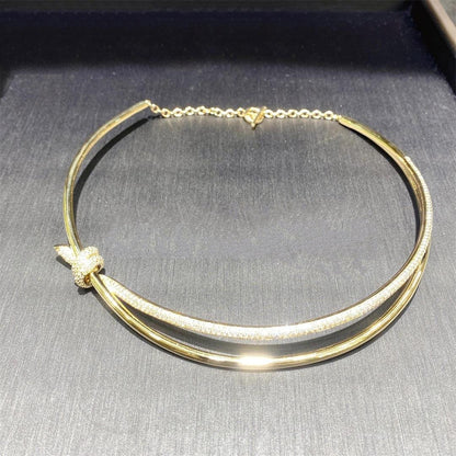[Eterna Jewels]KNOT DOUBLE ROW NECKLACE IN YELLOW GOLD WITH DIAMONDS