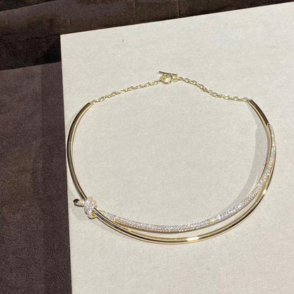[Eterna Jewels]KNOT DOUBLE ROW NECKLACE IN YELLOW GOLD WITH DIAMONDS