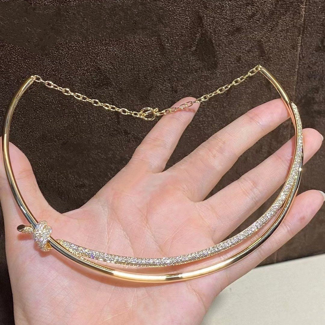 [Eterna Jewels]KNOT DOUBLE ROW NECKLACE IN YELLOW GOLD WITH DIAMONDS
