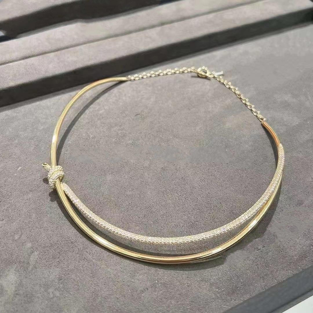 [Eterna Jewels]KNOT DOUBLE ROW NECKLACE IN YELLOW GOLD WITH DIAMONDS